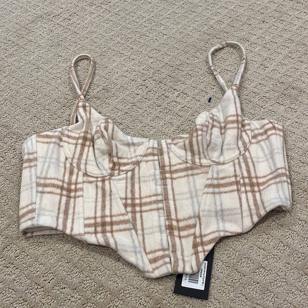Nwt cream & tan plaid corset